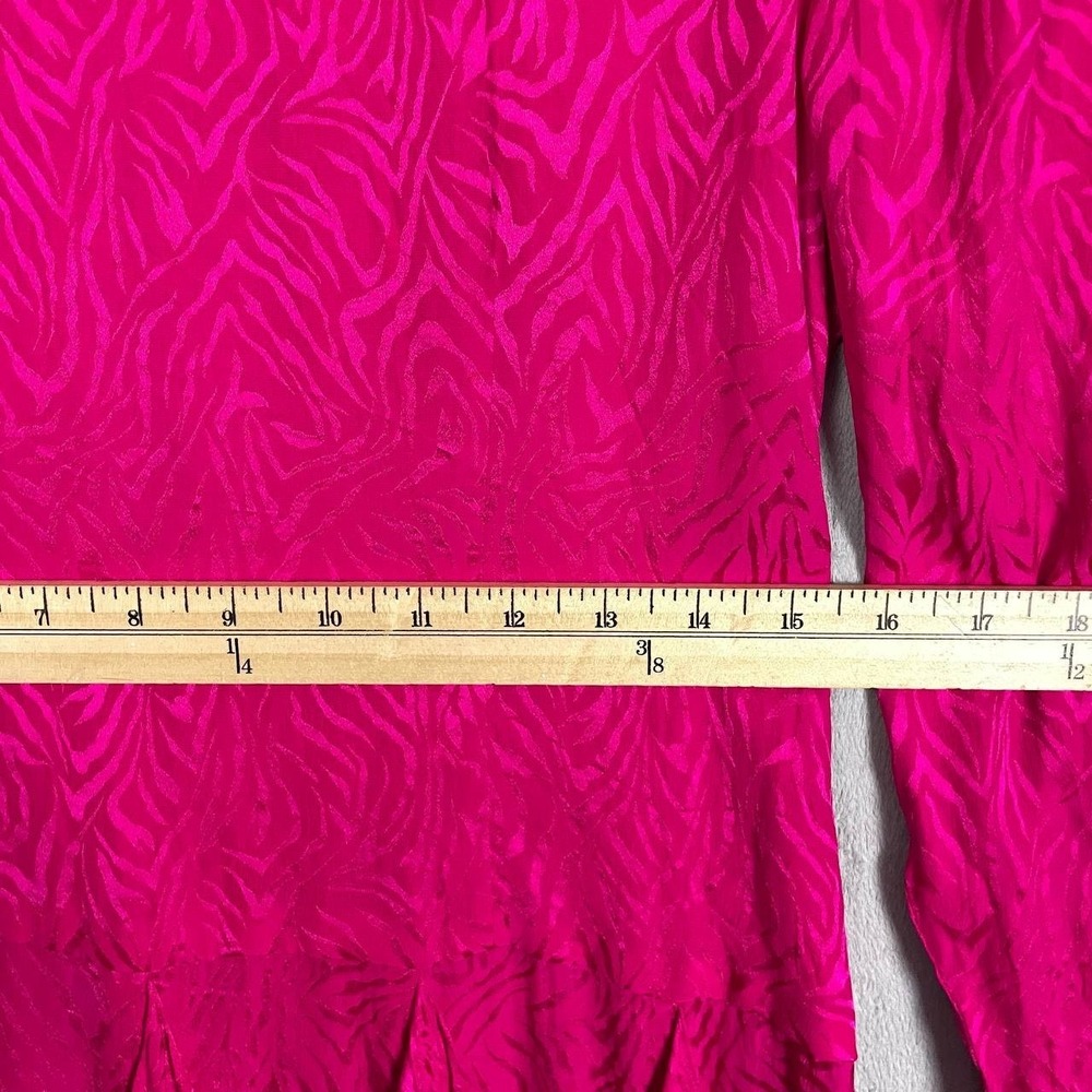 Vintage Adrianna Papell 100% Silk Fuchsia Long Sleeve Tiered Ruffle Midi Dress M - Picture 7 of 10
